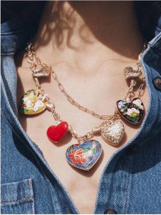 Jewelry - New! Colorful Heart Charm Paperclip Chain Necklace Stack Set NWOT 5022